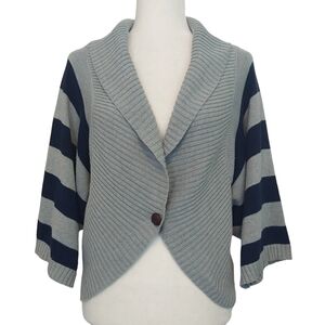 Roxy Gray Blue Striped Kimono Wide Sleeve Shawl Collar Bolero Cocoon Cardigan